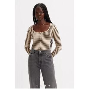 Levi’s Long Sleeve Britt Snap Front Striped Ribbed Top Womens Plus Size XXL New